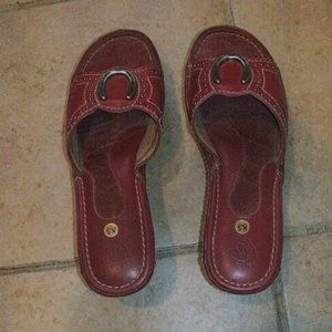 Ariat Casey Red Leather Platform Wedge Sandals with Metal Horseshoe Accent 8.5